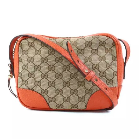 Auth GUCCI GG Canvas Crossbody Shoulder Bag Brown/Orange Canvas/Leather - Picture 1 of 14